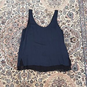 Vince Navy Double-Layer Chiffon Scoop Tank